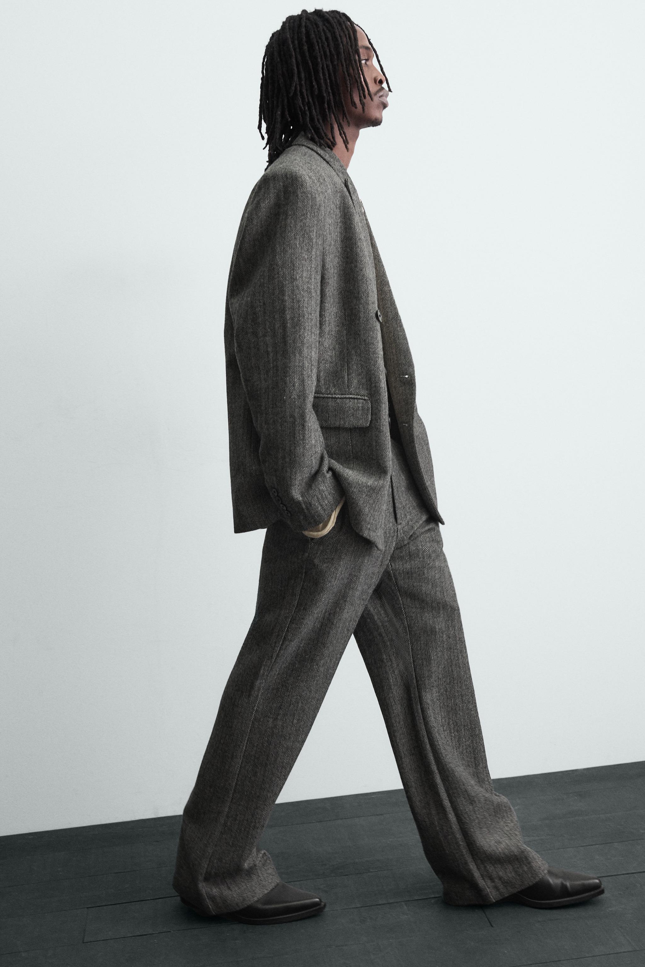 HERRINGBONE WOOL BLEND SUIT PANTS